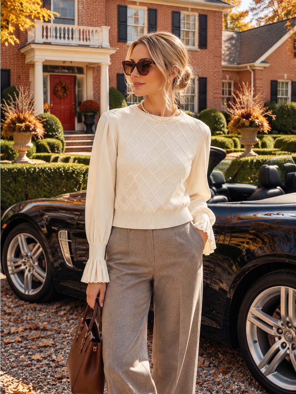 OPENING CEREMONY Ivory Quiet Luxury Diamond Textured Knit Sweater, S